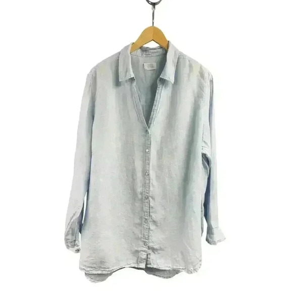 Sigrid Olsen 100% Linen Blue V-Neck Light Blue Blouse Button Down Shirt Size XL - Picture 11 of 16